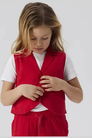 NAME IT KIDS gilet rood Meisjes Katoen Reverskraag Effen