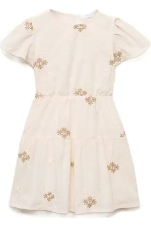 MANGO Korte jurk beige Meisjes Katoen Ronde hals Effen