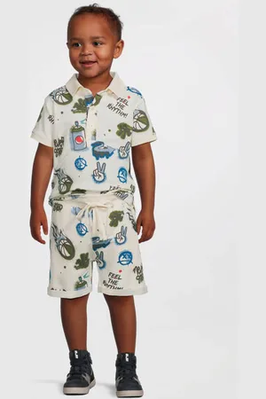 Quapi Mini regular sweatshort ecru Korte broek Jongens Stretchkatoen All over print