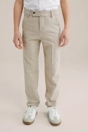 WE Fashion Slim pantalon beige Broek Jongens Polyester Ruit
