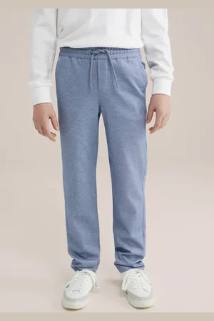 WE Fashion Slim casual broek lichtblauw melange Jongens Polyester Effen