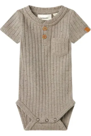 Lil Atelier BABY romper lichbruin Jongens Katoen Ronde hals Effen