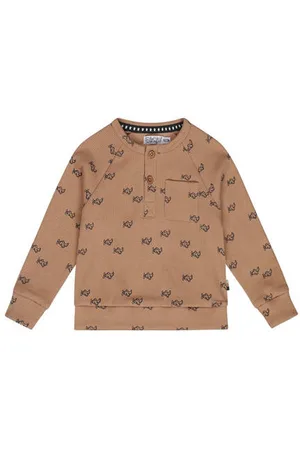 Dirkje Longsleeve bruin rib gebreid Jongens Katoen Ronde hals All over print