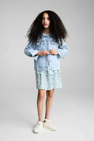 MANGO Korte jurk wit Meisjes Polyester Ronde hals All over print