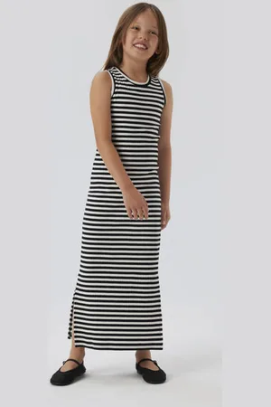 NAME IT KIDS maxi jurk zwart Meisjes Stretchkatoen Ronde hals Effen