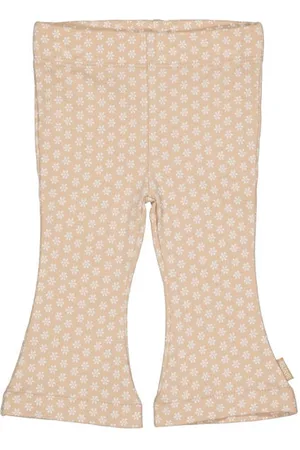Quapi Newborn regular flared broek beige Meisjes Stretchkatoen Bloemen