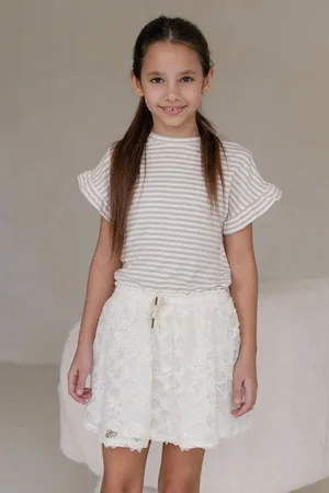 Like Flo Midi jurk offwhite Ecru Meisjes Viscose Ronde hals Streep