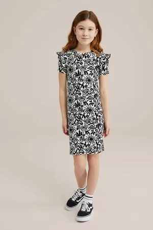 WE Fashion Bodycon jurk Meisjes Stretchkatoen Ronde hals All over print