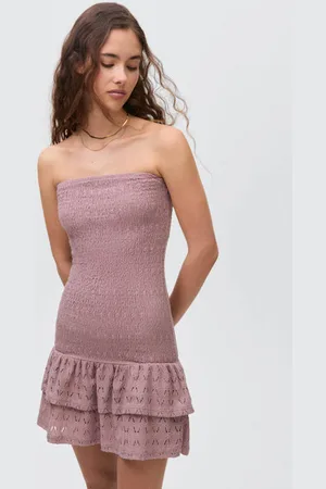 MANGO Korte jurk broderie Meisjes Polyester Strapless Effen