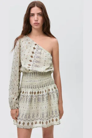 MANGO Korte jurk met glitter lichtgroen Meisjes Polyester One shoulder
