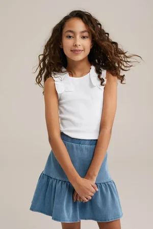 WE Fashion Haltertop rib gebreid Meisjes Stretchkatoen Ronde hals Effen