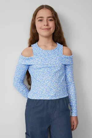 QS by s.Oliver Longsleeve Meisjes Stretchkatoen Ronde hals Bloemen