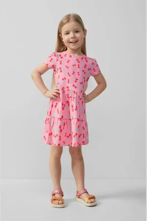 QS by s.Oliver Korte jurk roze Meisjes Stretchkatoen Ronde hals All over print