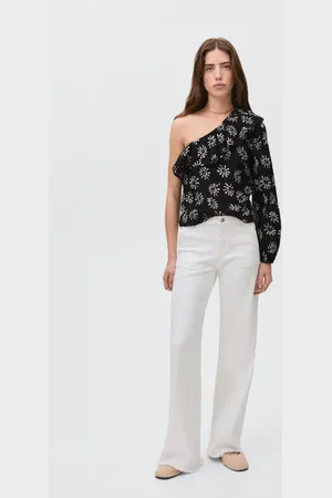 MANGO One shoulder top zwart All over print