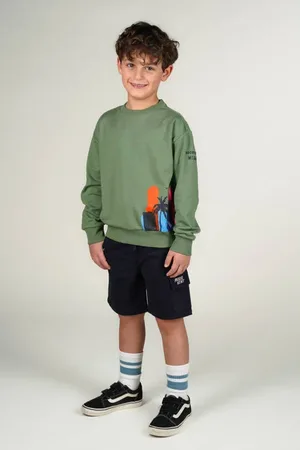 Moodstreet Sweater kaki Groen Printopdruk