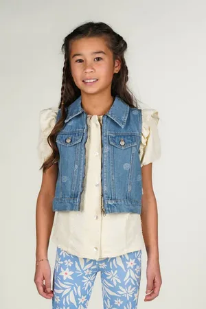 Moodstreet Gilet light blue denim Blauw All over print