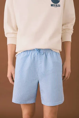 MANGO Zwemshort lichtblauw/wit Jongens Katoen Streep