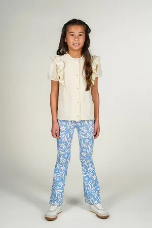 Moodstreet Flared legging lichtblauw Broek Meisjes Stretchkatoen Bloemen