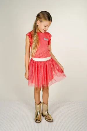 B.Nosy Midi jurk met glitter roze Meisjes Polyester Ronde hals Hartjes