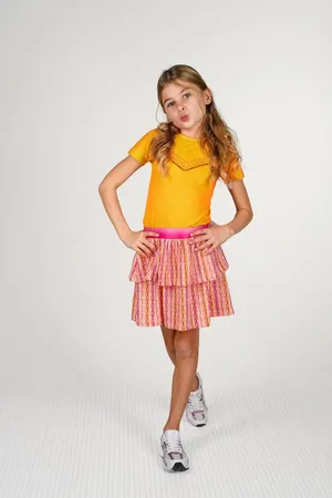 B.Nosy Midi jurk geel Meisjes Stretchkatoen Ronde hals All over print