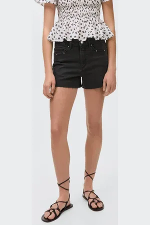 MANGO Denim short black denim Zwart Effen