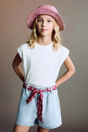 MANGO Denim short Blauw Effen