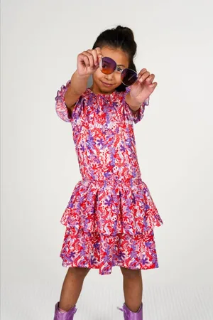 B.Nosy Midi jurk rood Meisjes Polyester Ronde hals Bloemen