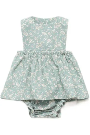 MANGO Newborn baby jurk met bloomer lichtgroen/beige Meisjes Katoen Ronde hals