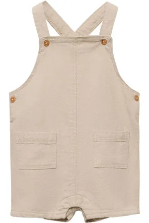 MANGO Tuinbroek beige Jongens Katoen Vierkante hals Effen
