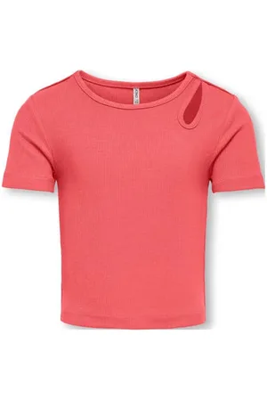 ONLY KIDS GIRL roze Top Meisjes Stretchkatoen Ronde hals Effen