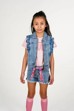 B.Nosy Gilet light blue denim Blauw Meisjes Stretchdenim Klassieke kraag