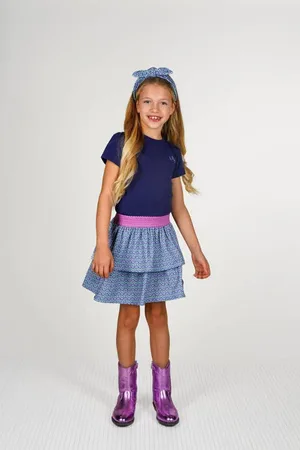 B.Nosy Midi jurk donkerblauw Meisjes Stretchkatoen Ronde hals All over print
