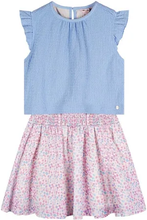 NoNo Midi jurk blauw Meisjes Polyester Ronde hals Stip