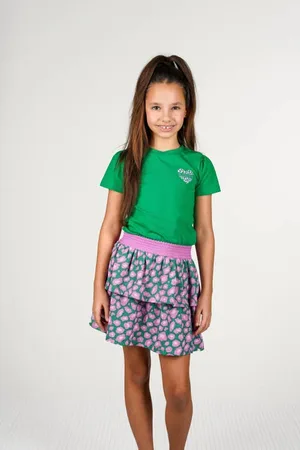 B.Nosy Midi jurk groen Meisjes Stretchkatoen Ronde hals Panterprint
