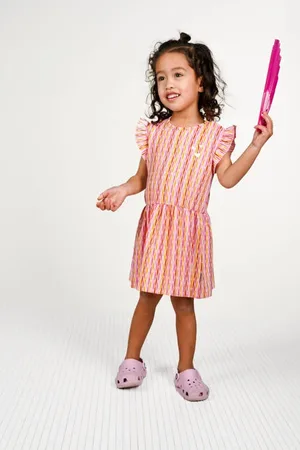 B.Nosy Midi jurk roze Meisjes Polyester Ronde hals All over print