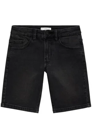 MANGO Denim short black denim Zwart Effen