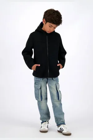 Vingino Jack zwart Jas Jongens Fleece Capuchon Effen
