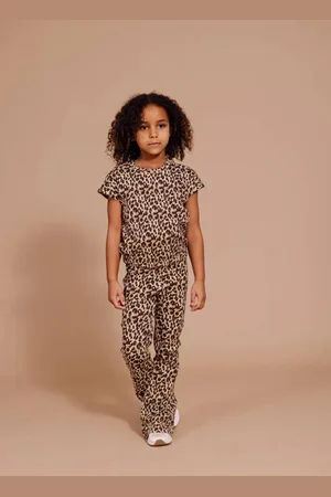 LEVV Little regular flared broek bruin Meisjes Katoen Panterprint