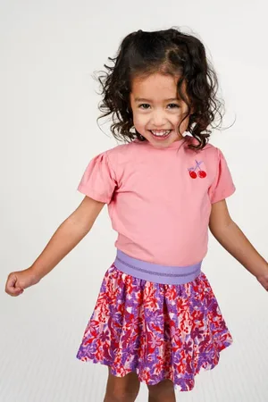B.Nosy Midi jurk roze Meisjes Stretchkatoen Ronde hals Bloemen