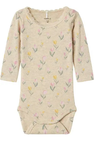 NAME IT BABY newborn romper beige Meisjes Stretchkatoen Ronde hals All over print