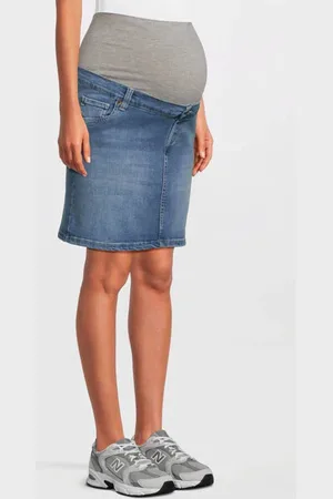 Love2wait Zwangerschaps spijkerrok medium blue denim Blauw Effen