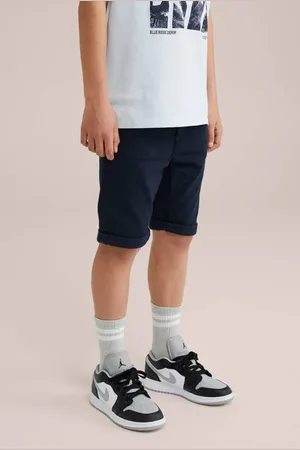 WE Fashion Slim denim short donkerblauw Jongens Stretchdenim Effen