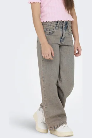 ONLY KIDS GIRL wide leg high waist jeans Blauw Effen