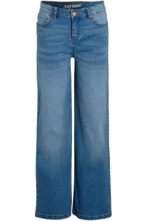 Anytime Wide leg jeans mid blue Meisjes Katoen Effen
