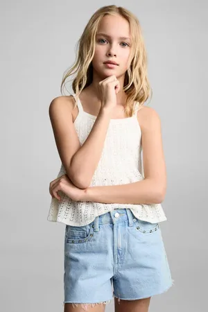 MANGO Denim denim short light blue denim Blauw Effen