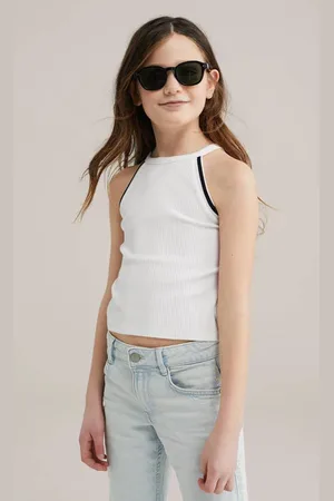 WE Fashion Mouwloze top wit rib gebreid Meisjes Stretchkatoen Ronde hals