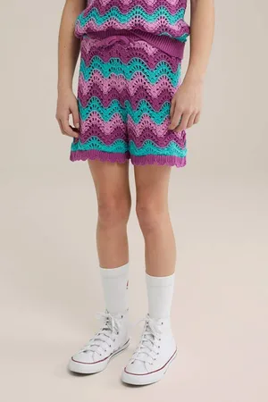 WE Fashion Straight casual short paars Korte broek Meisjes Katoen All over print