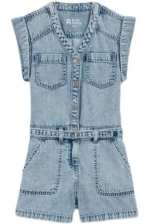 WE Fashion Denim straight Playsuit Blauw Effen
