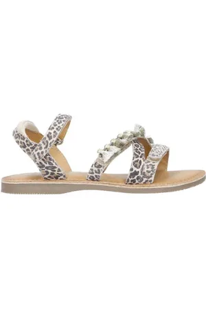 Braqeez Sophie Sun leren sandalen panterprint Meisjes Leer