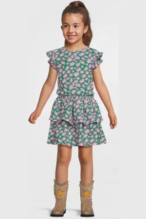 B.Nosy Midi jurk groen Meisjes Polyester Ronde hals All over print